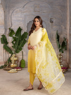 Shaded Yellow Ombre Dying Silk Complete Suit Set For Women's