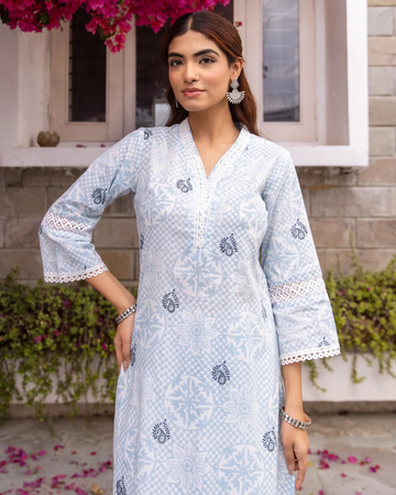 Ice Blue Kurta(Pant Not Included)