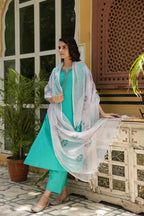 Rama Green Cotton Slub Complete Suit Set For Women's