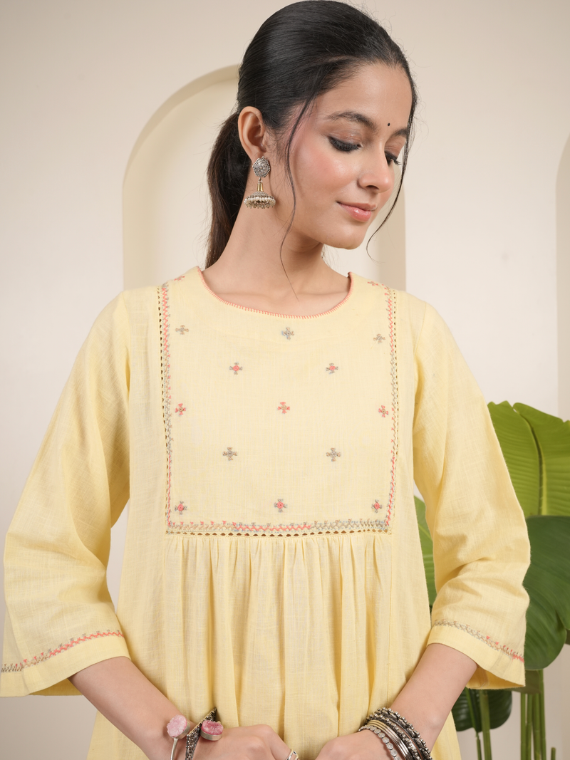 Vanilla Yellow Cotton Slub Complete Suit Set