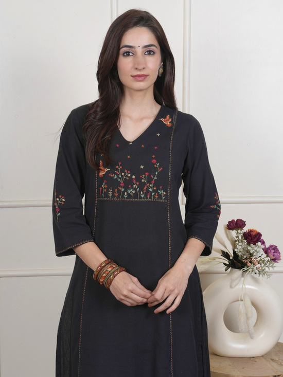 Black Cotton Flax Complete Suit Set