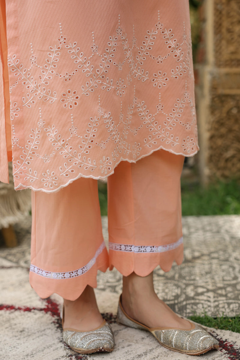 Atisha Peach round with v neck Kurta and Palazzo Set