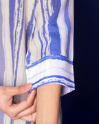 Multicoloured Linen Blend Shirt Collar Strips Short Top For WOMEN'S