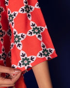 Multicolored Linen Blend Collar Abstract Print Co-Ord Set For Women's