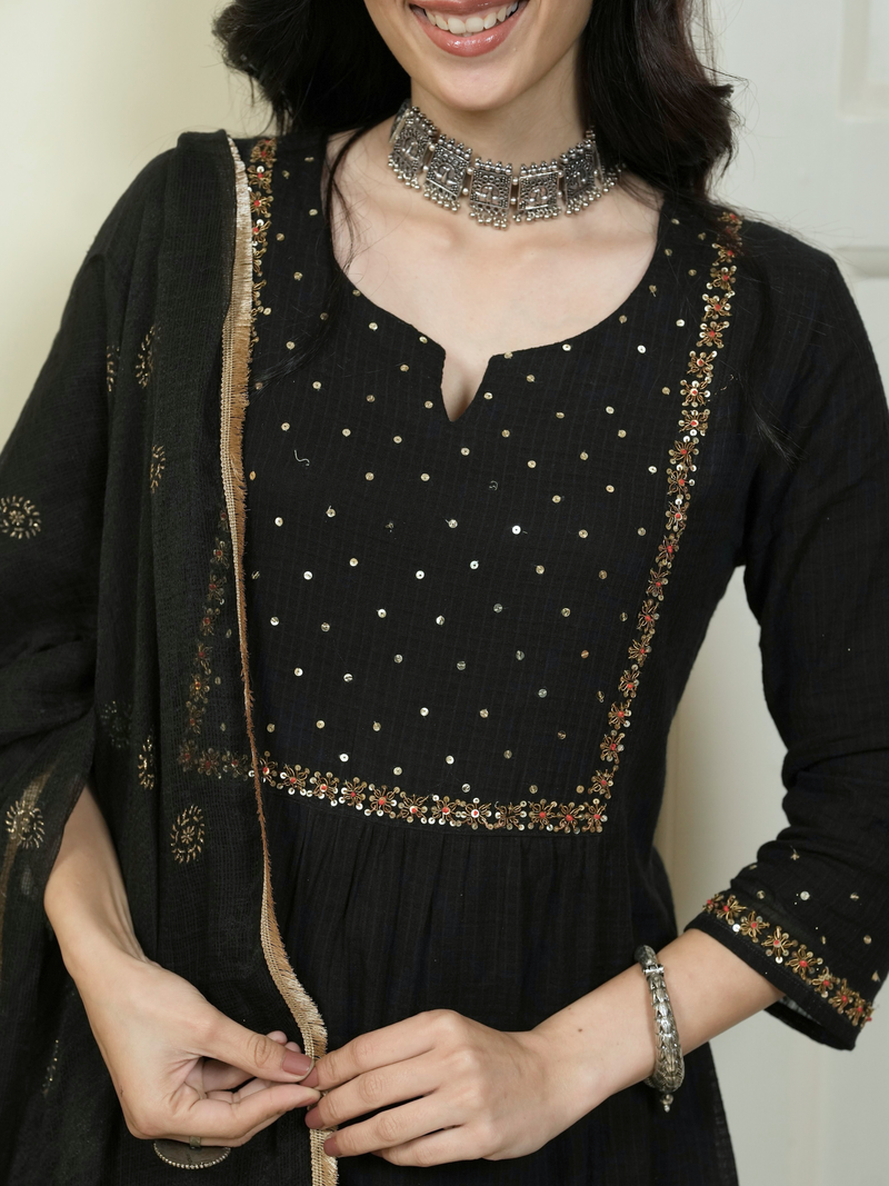 Black Kota Doria Complete Suit Set