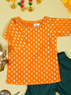 Orange Banarasi Chanderi Kurta Shrara Dupatta Set For Girls