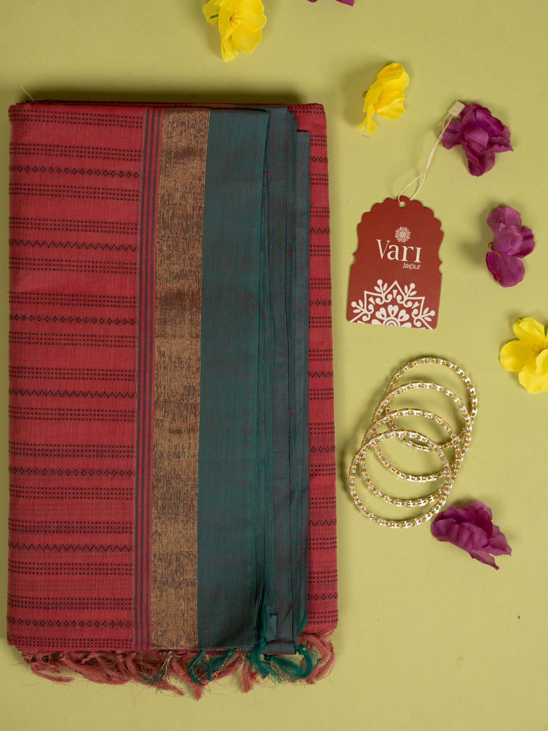 Brick Red Colour Cotton Handloom Self Weaned Saree