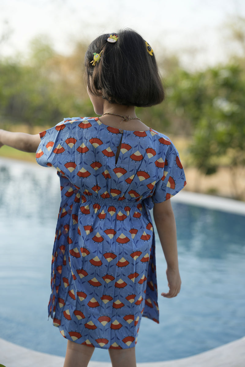 Blue Cotton Kaftan Dress For Girls