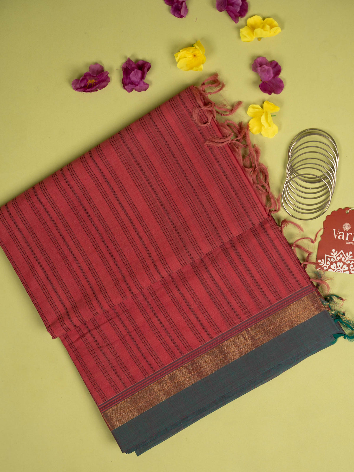 Brick Red Colour Cotton Handloom Self Weaned Saree