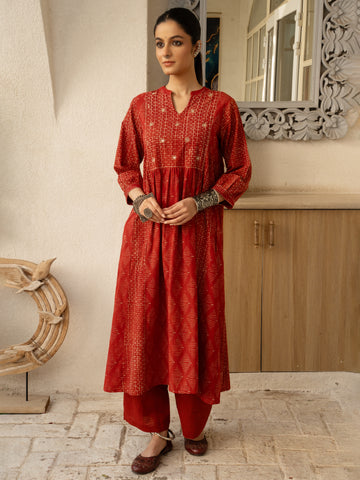 Rust Cotton Palazzo For Women's