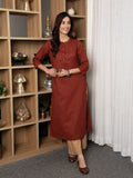 Rust -cotton-Round With Collar neck-printed-kurta-for-womens