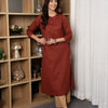 Rust -cotton-Round With Collar neck-printed-kurta-for-womens