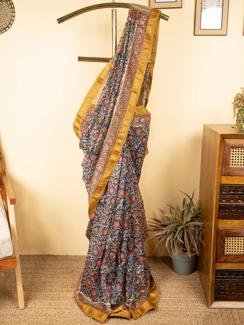 Light Blue Color Chanderi Block Printed Saree