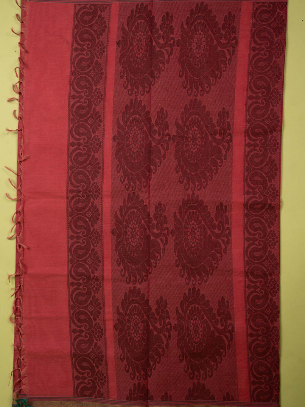 Brick Red Colour Cotton Handloom Self Weaned Saree