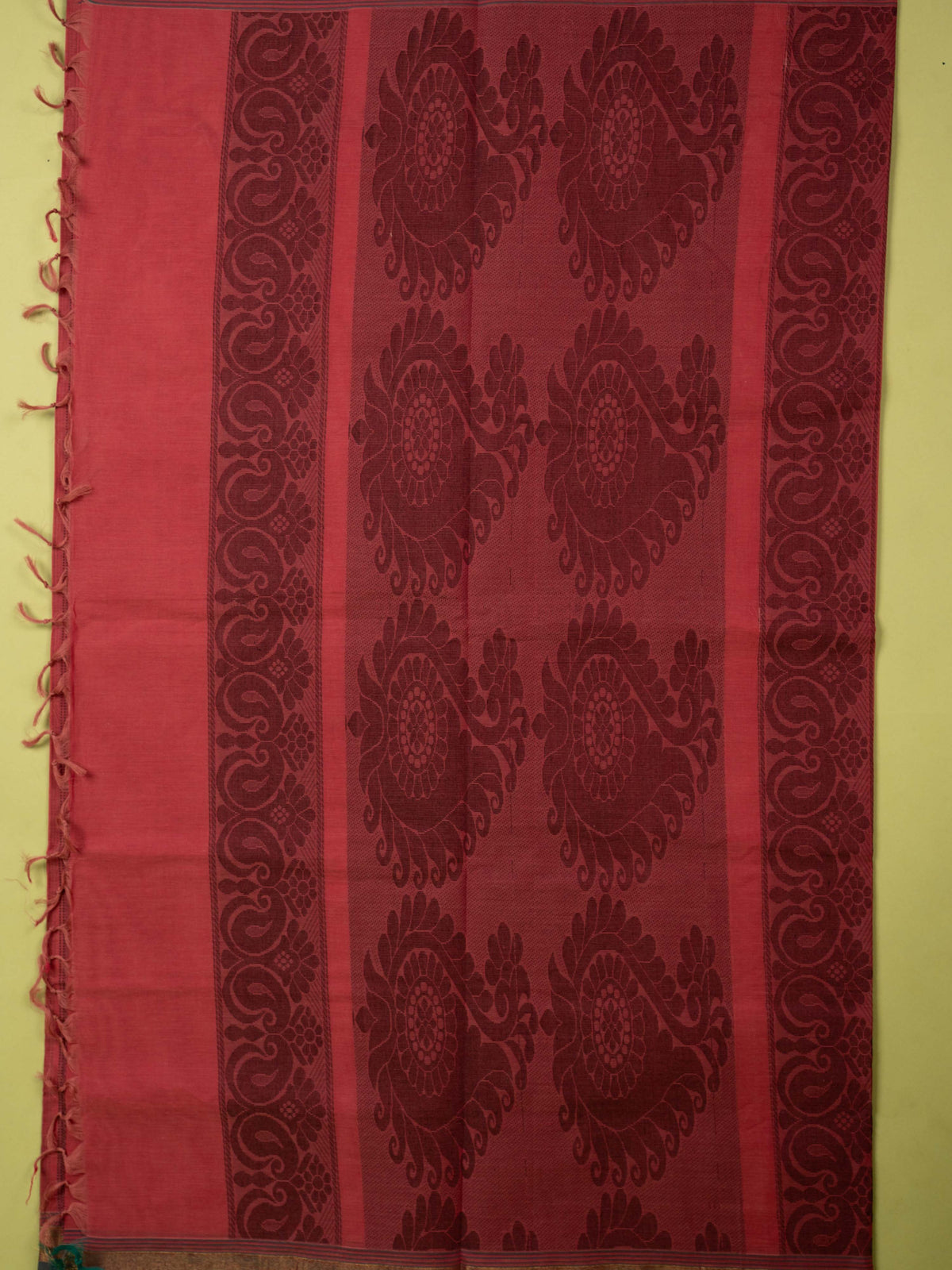 Brick Red Colour Cotton Handloom Self Weaned Saree