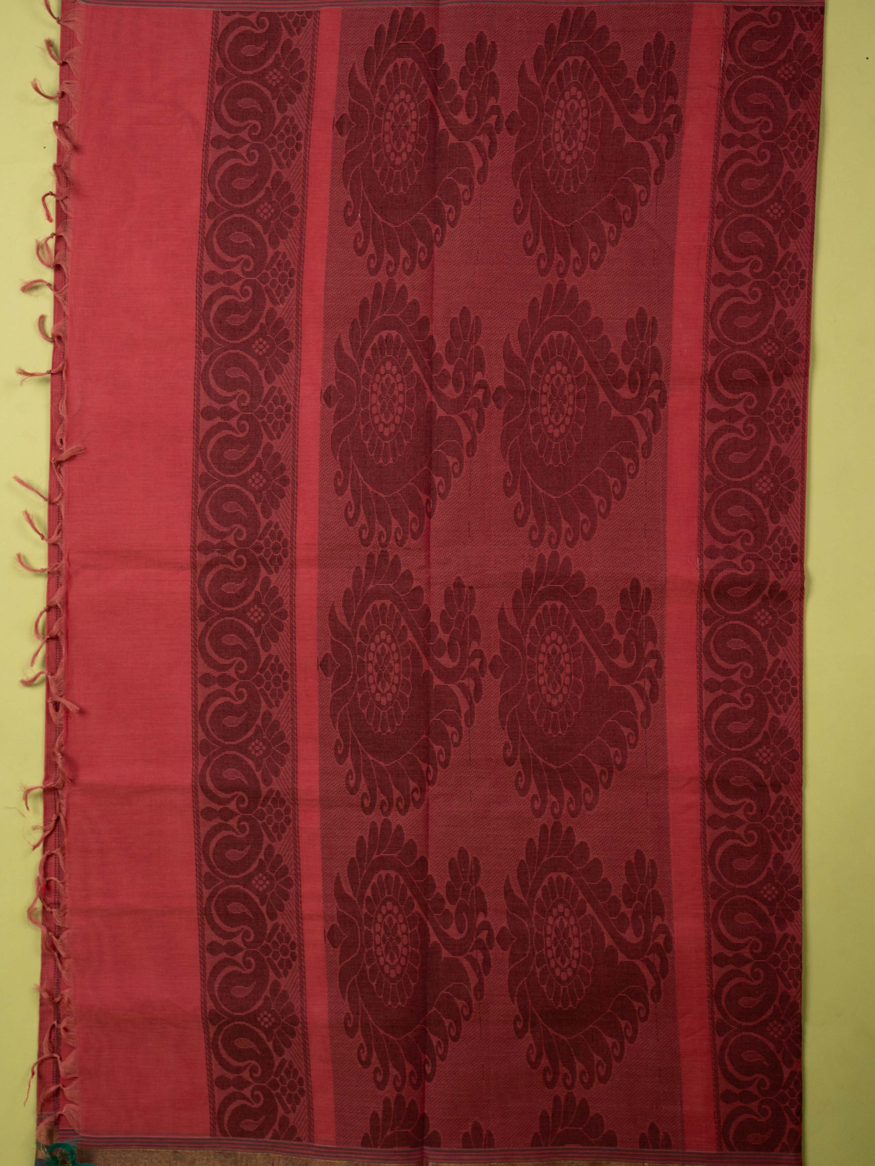 Brick Red Colour Cotton Handloom Self Weaned Saree