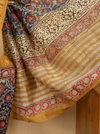 Light Blue Color Chanderi Block Printed Saree