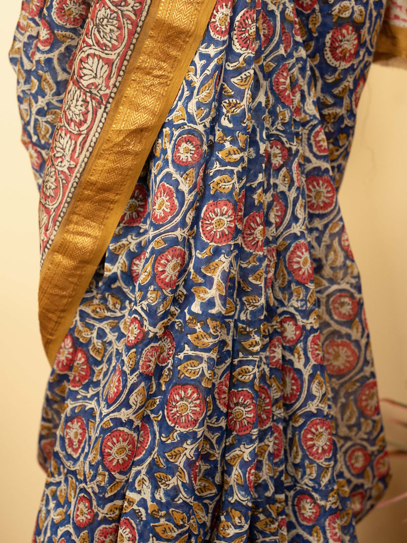 Light Blue Color Chanderi Block Printed Saree