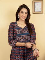 Indigo Colour Cotton Geometric ikat  KURTA