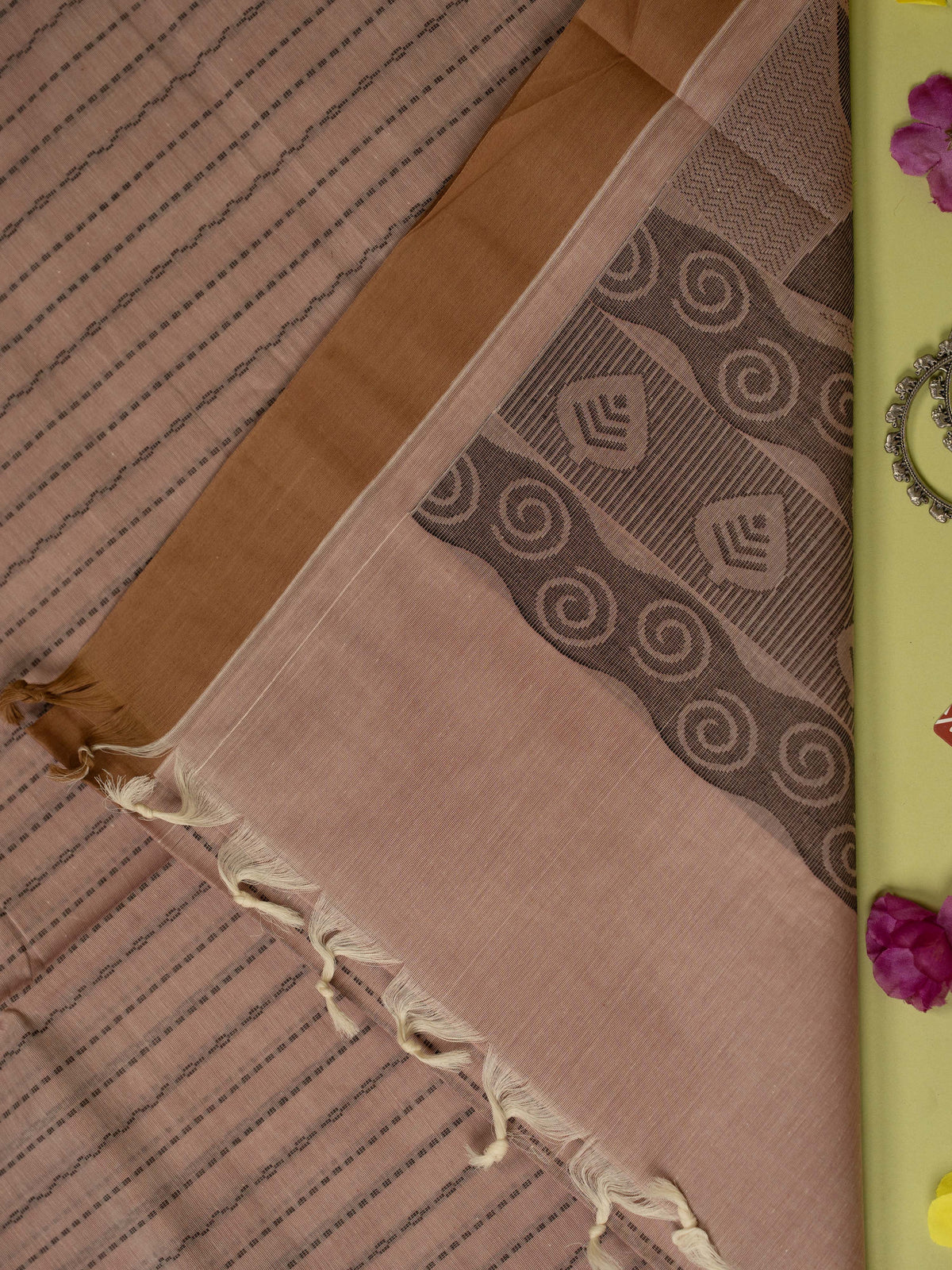 Pinkish Beige Colour Cotton Handloom Self Weaned Saree