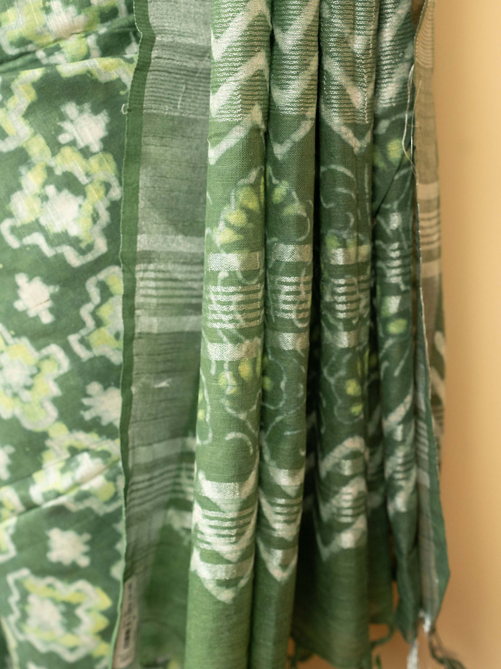 Olive Green Cotton Block Printed Saree