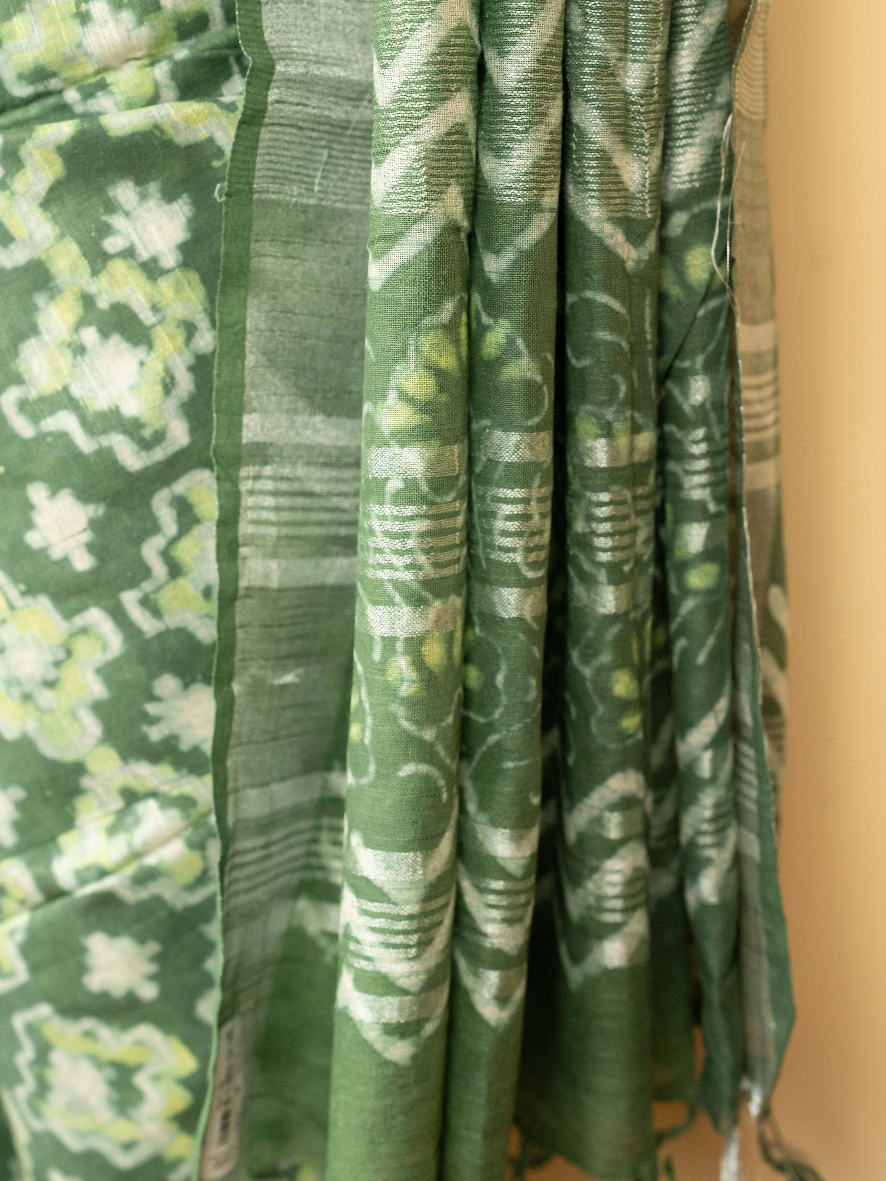 Olive Green Cotton Block Printed Saree