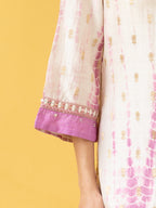 White & Pink Pure Banarasi Round Neck Complete Suit Set For Women's