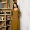 Musturd -cotton-Round With V- neck-printed-kurta-for-womens