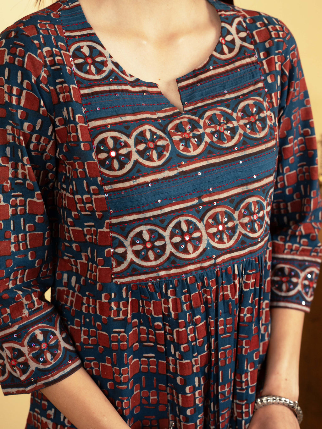 Indigo Colour Cotton Geometric ikat  KURTA