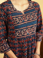 Indigo Colour Cotton Geometric ikat  KURTA