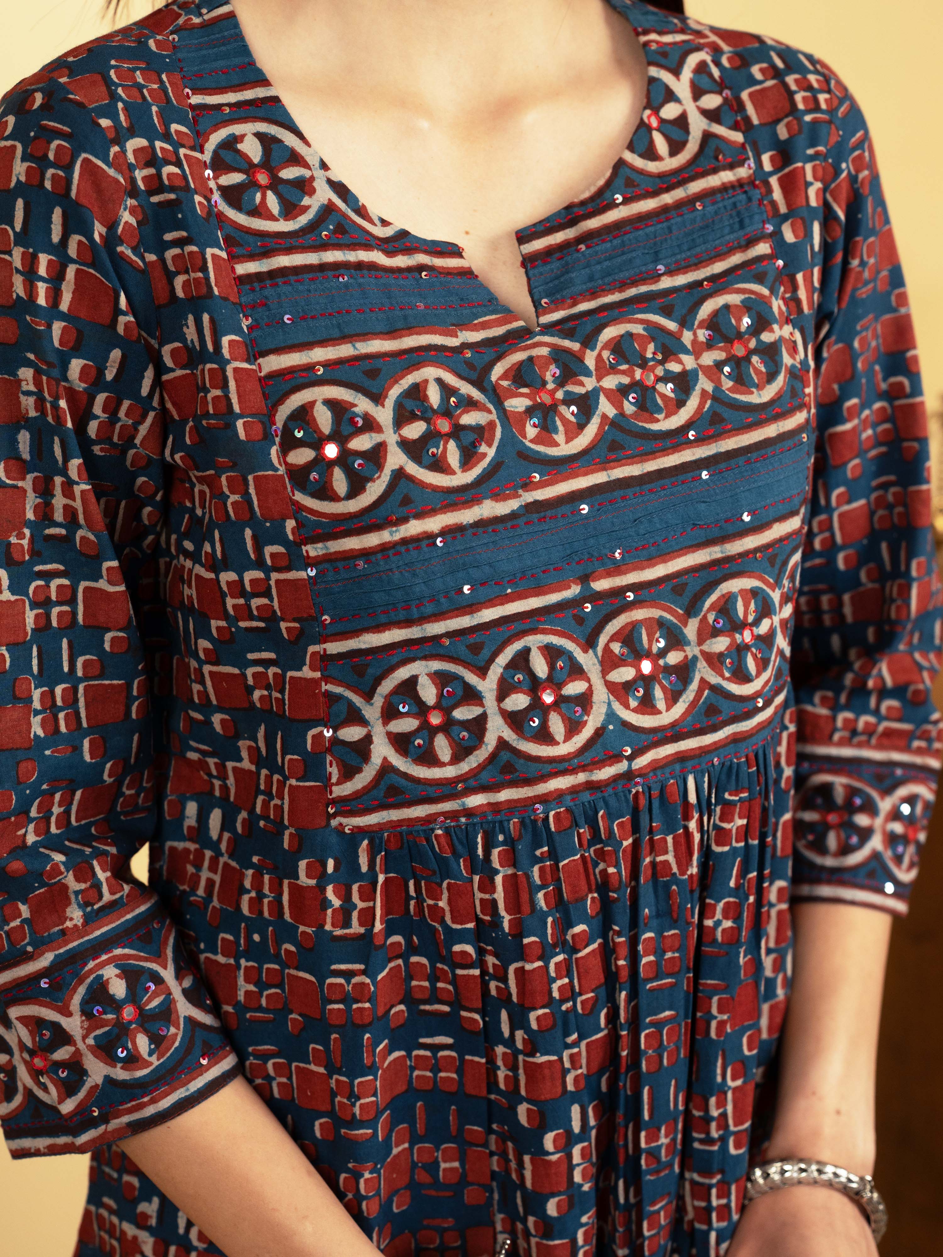 Indigo Colour Cotton Geometric ikat  KURTA