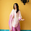 White & Pink Pure Banarasi Round Neck Complete Suit Set For Women's