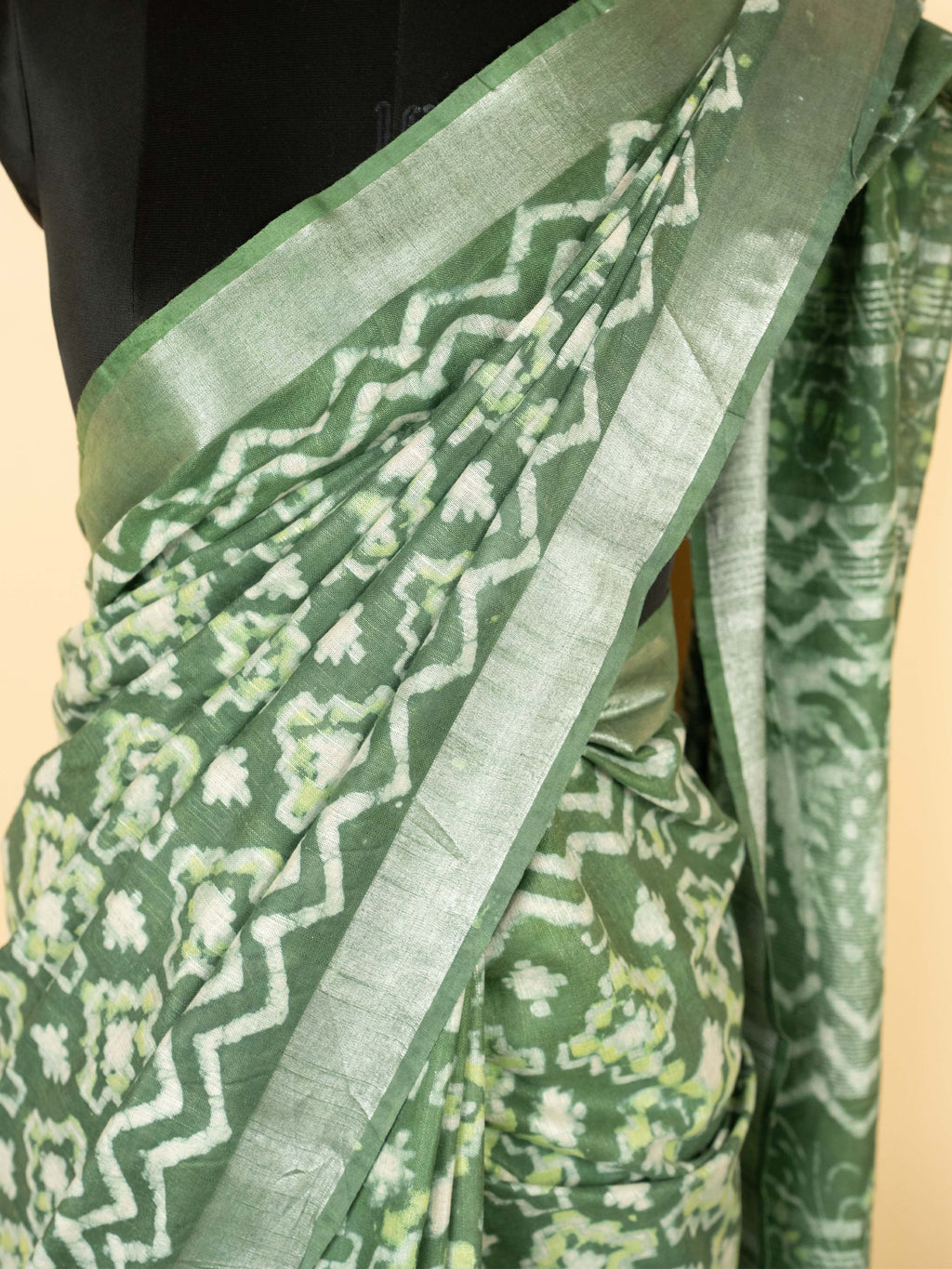 Olive Green Cotton Block Printed Saree