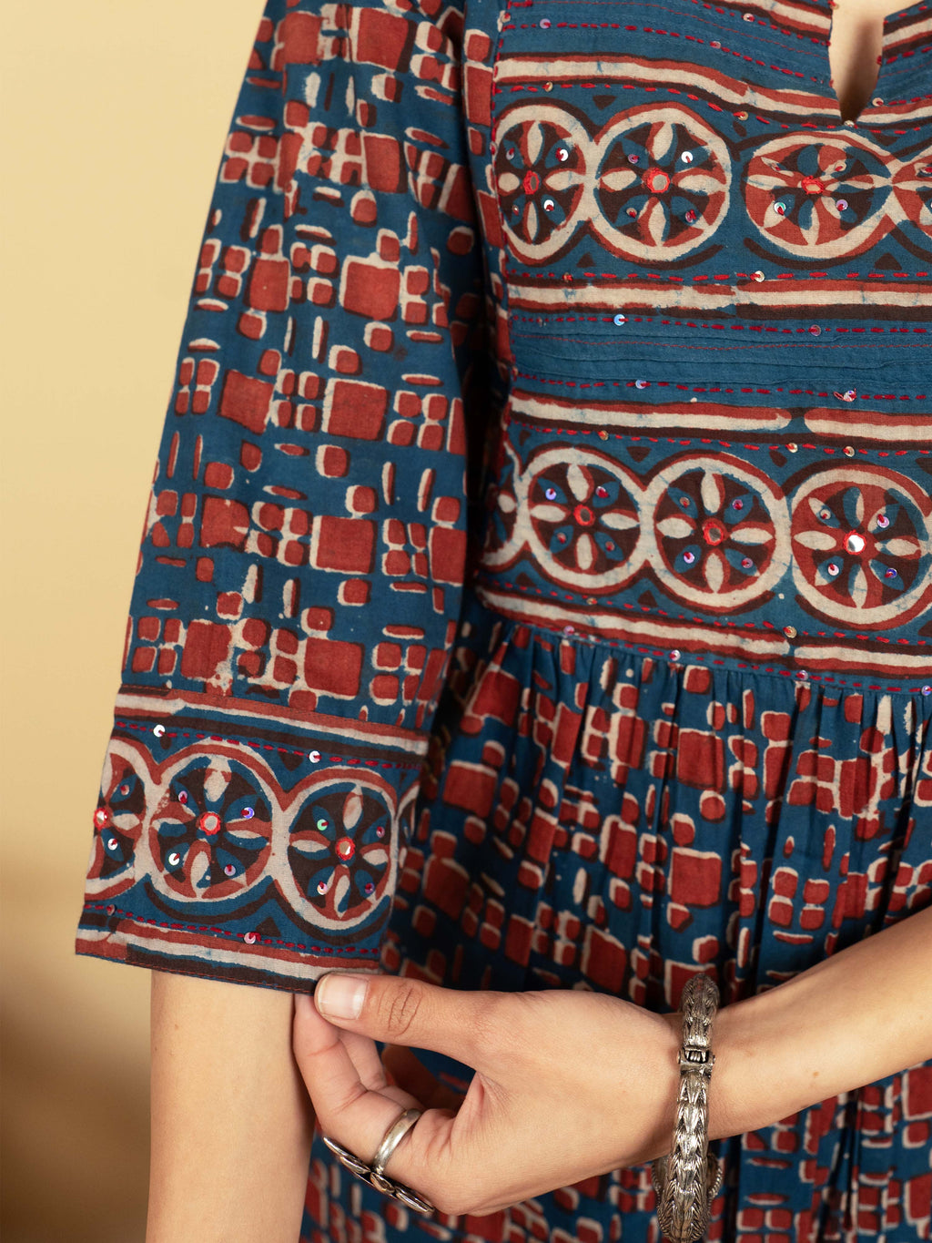 Indigo Colour Cotton Geometric ikat  KURTA