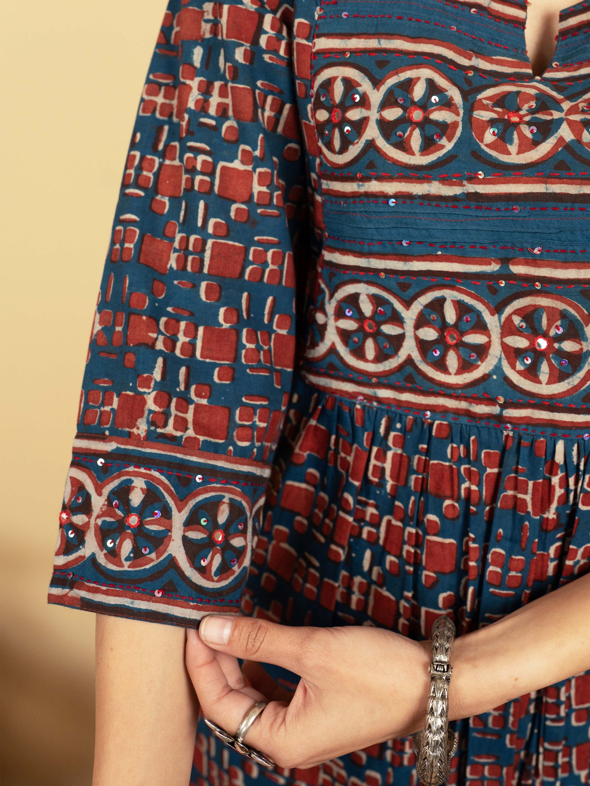 Indigo Colour Cotton Geometric ikat  KURTA