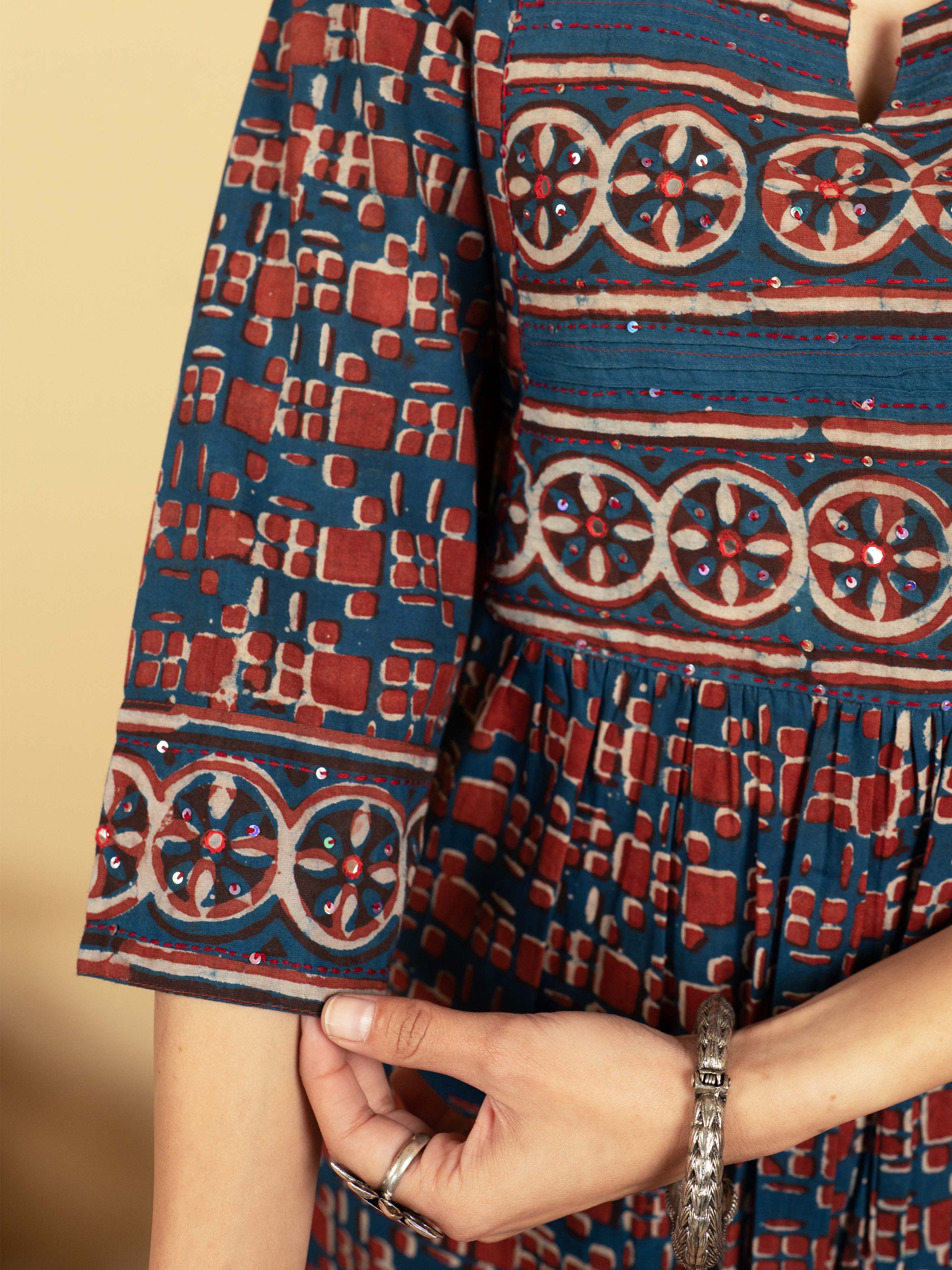 Indigo Colour Cotton Geometric ikat  KURTA