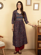 Indigo Colour Cotton Geometric ikat  KURTA