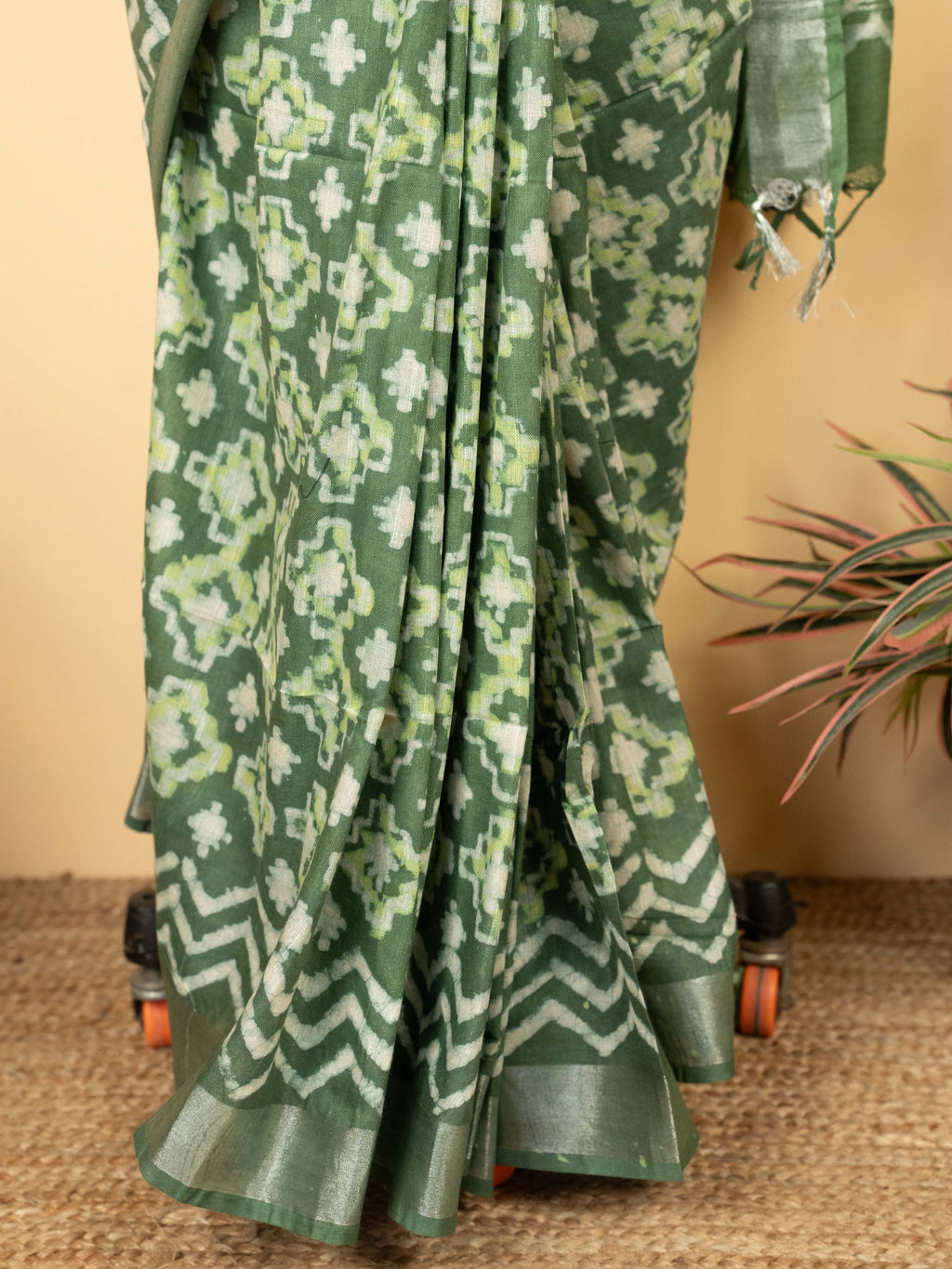 Olive Green Cotton Block Printed Saree