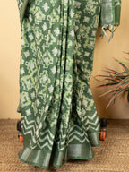 Olive Green Cotton Block Printed Saree