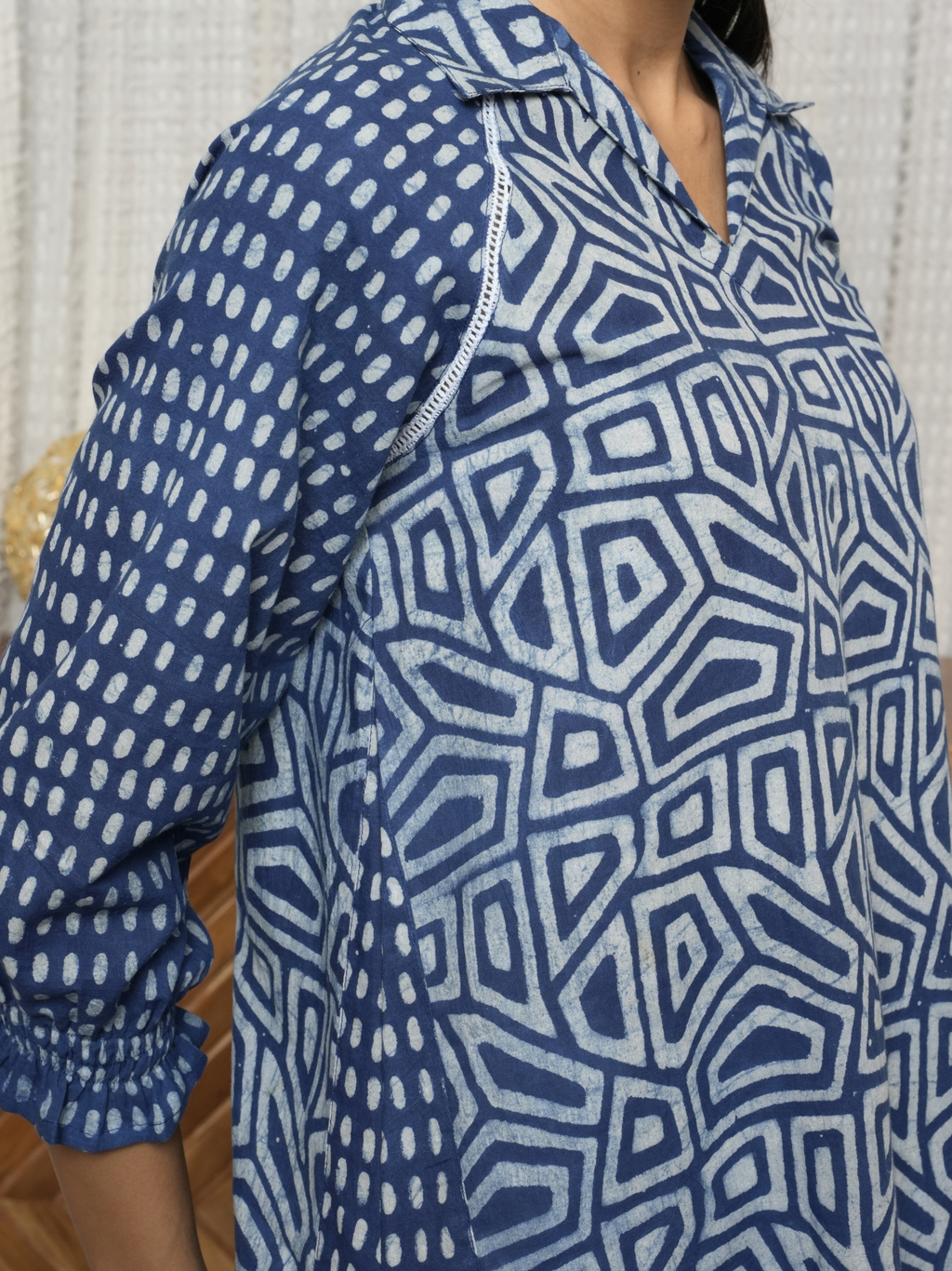 Indigo Cotton Printed Kurta For Women's