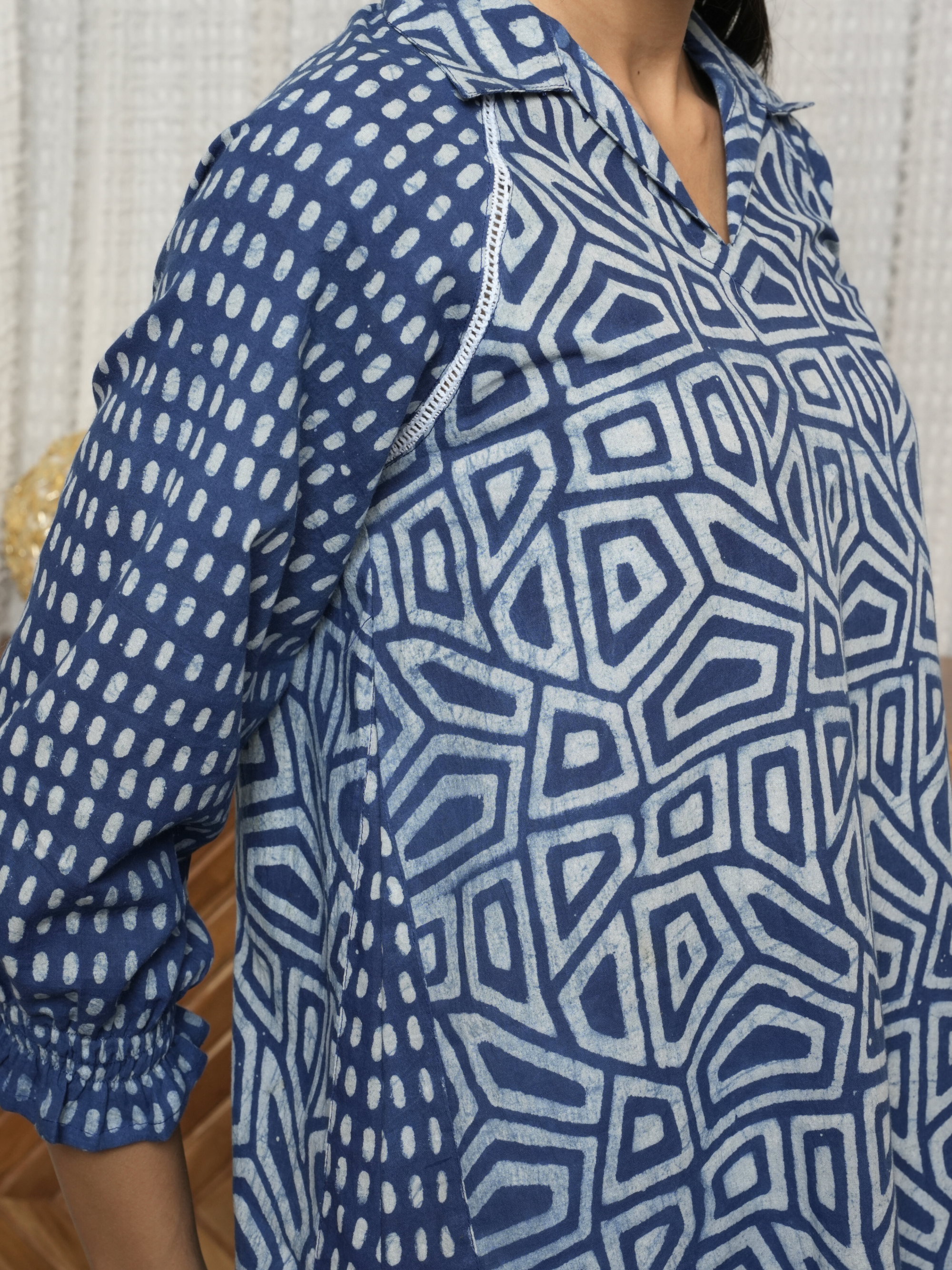 Indigo Cotton Printed Kurta For Women's