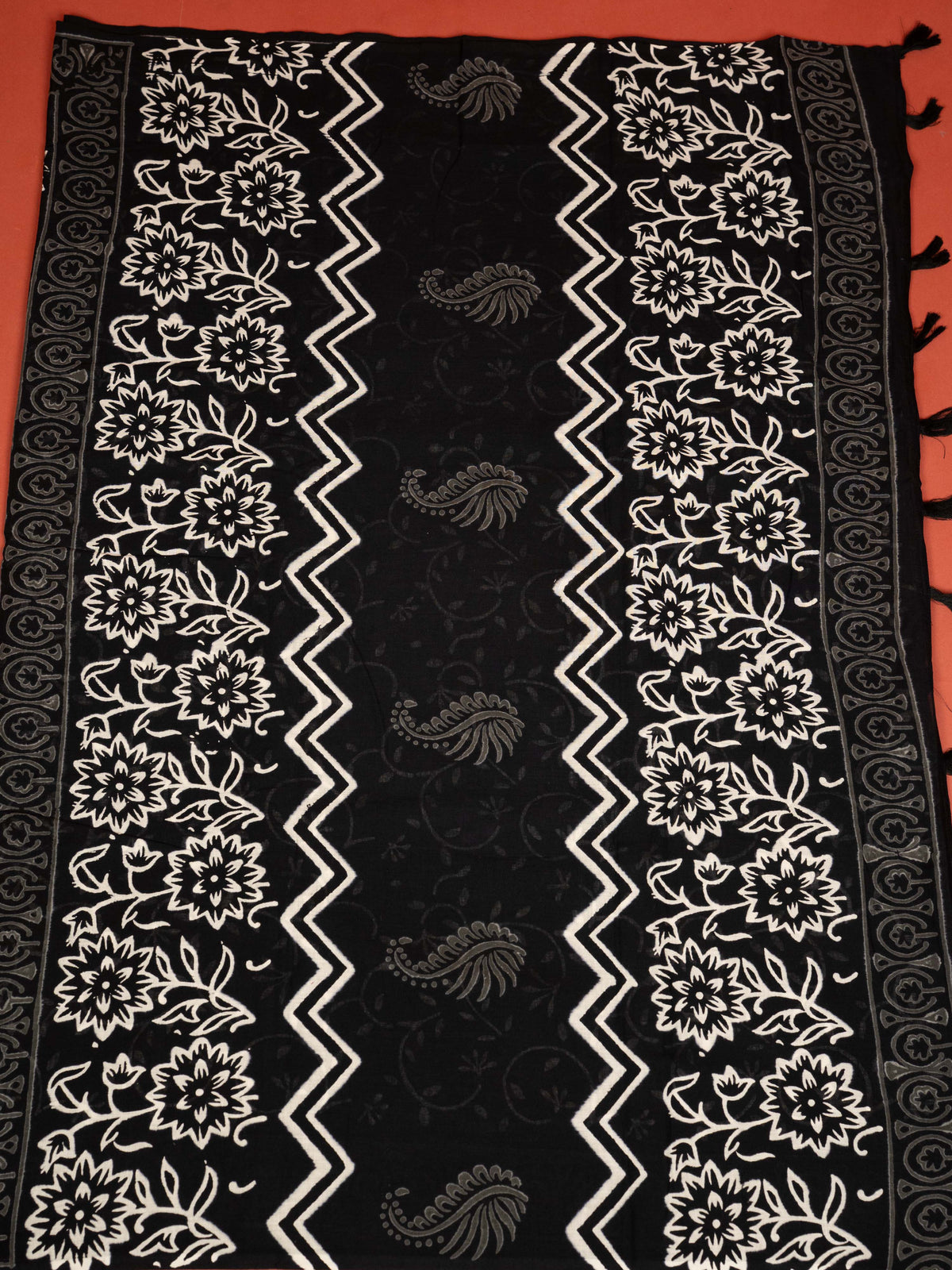 Black Color Cotton Block Printed Saree