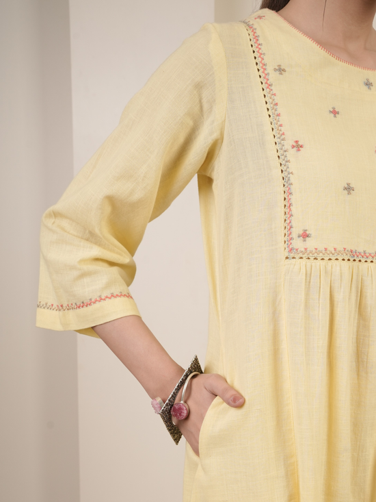 Vanilla Yellow Cotton Slub Complete Suit Set