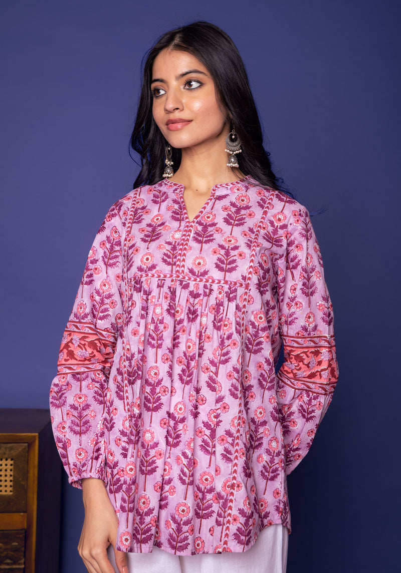 Maure Cotton Collar With V-Neck Handblock For Women's