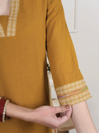 Mustard South Handloom Kurta Pant Set For Women's