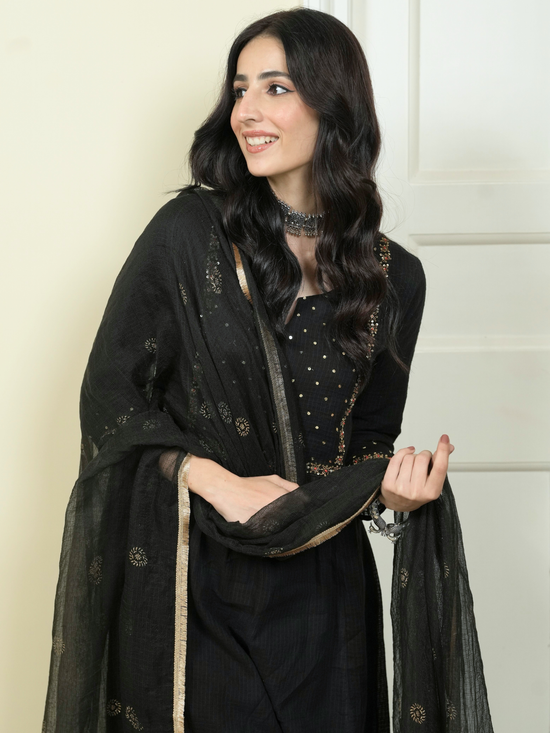 Black Kota Doria Complete Suit Set