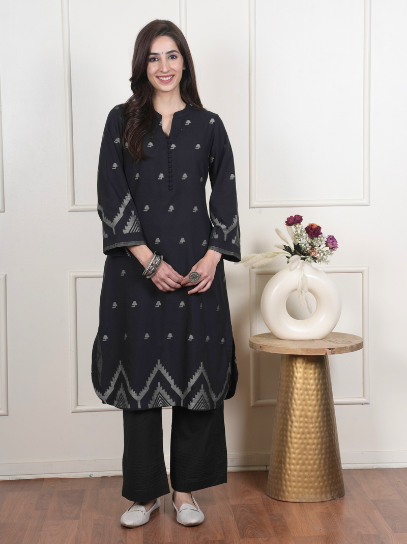 Black Cotton Handloom Kurta