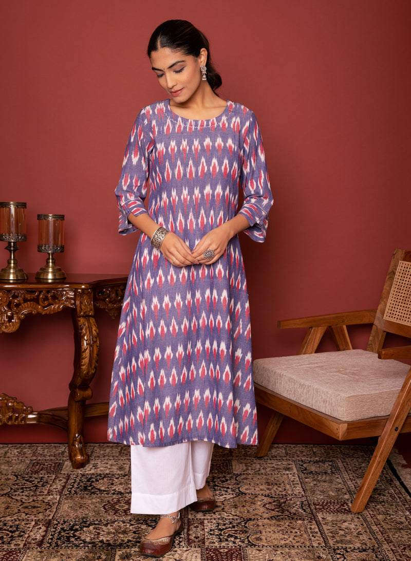 Multicolor Purple Round Neck Kurta For Women's