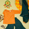 Orange Banarasi Chanderi Kurta Shrara Dupatta Set For Girls