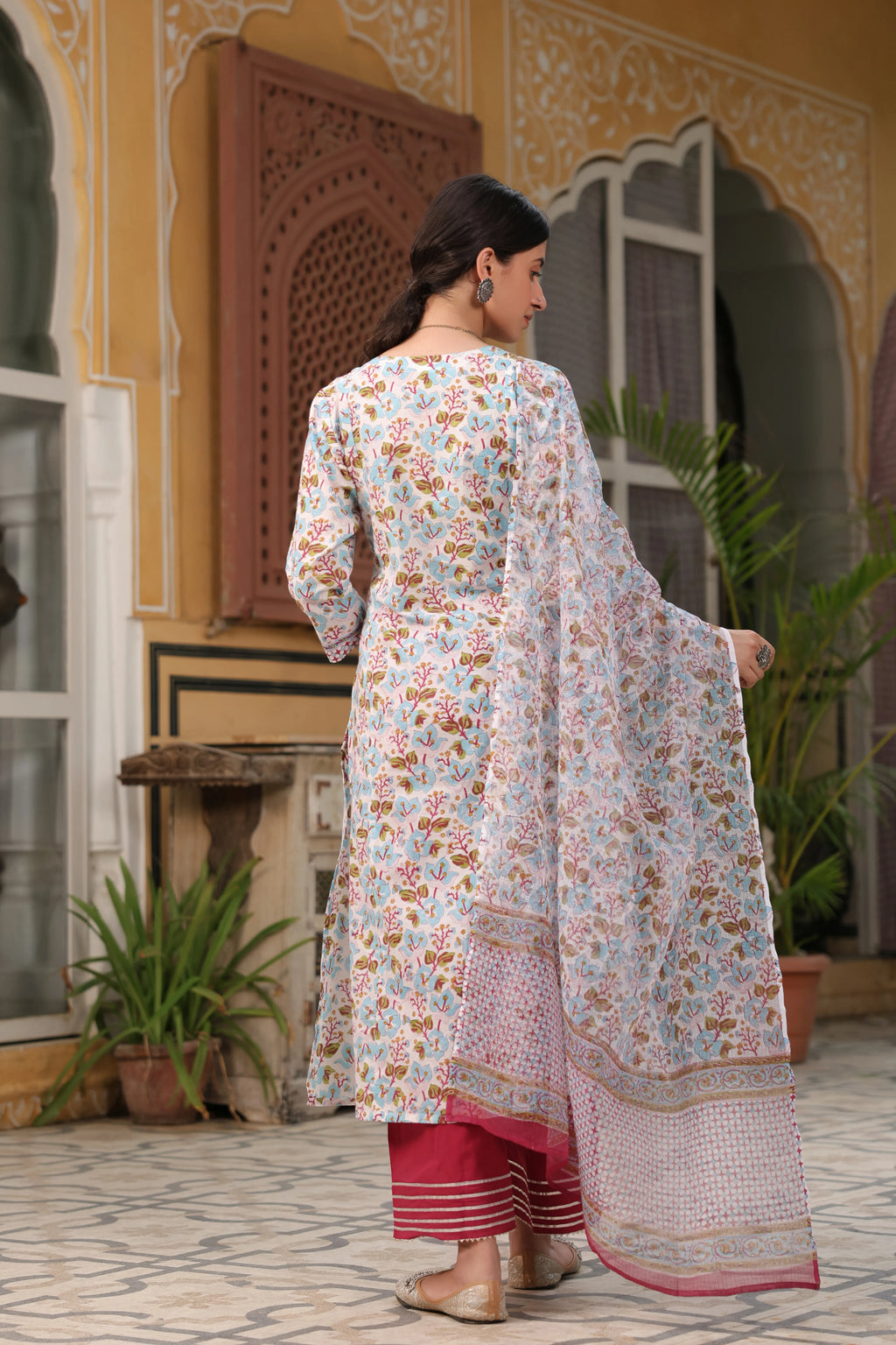 Indira Handblock Aline Kurta Dupatta Set(Pant Not Included)